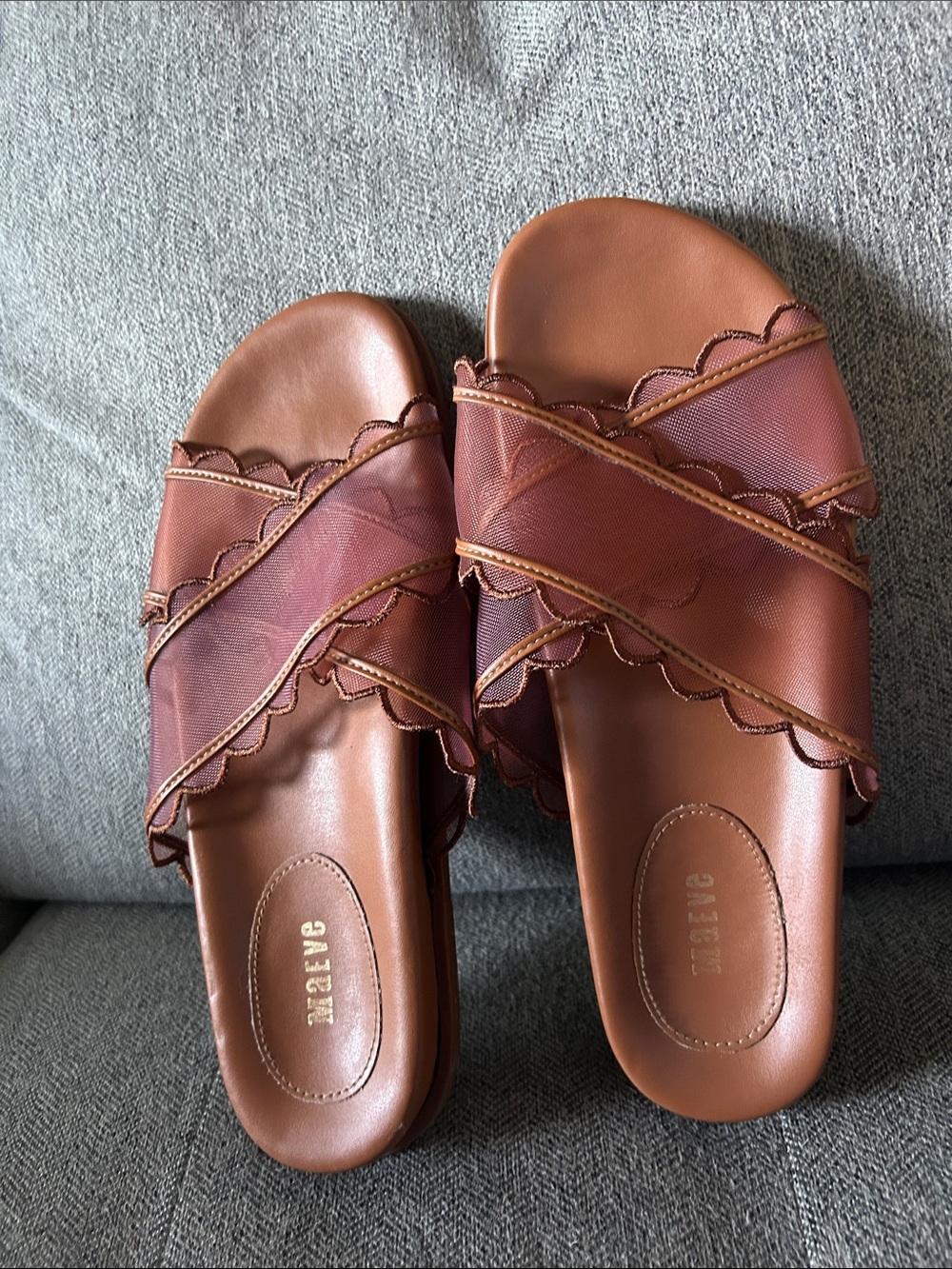 Maeve brown Scalloped Crisscross Slide sandals